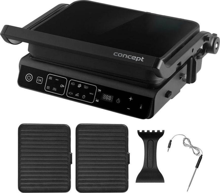 Concept ge3600 - Kontaktný gril s teplotnou sondou GLASS 2000W/230V čierna