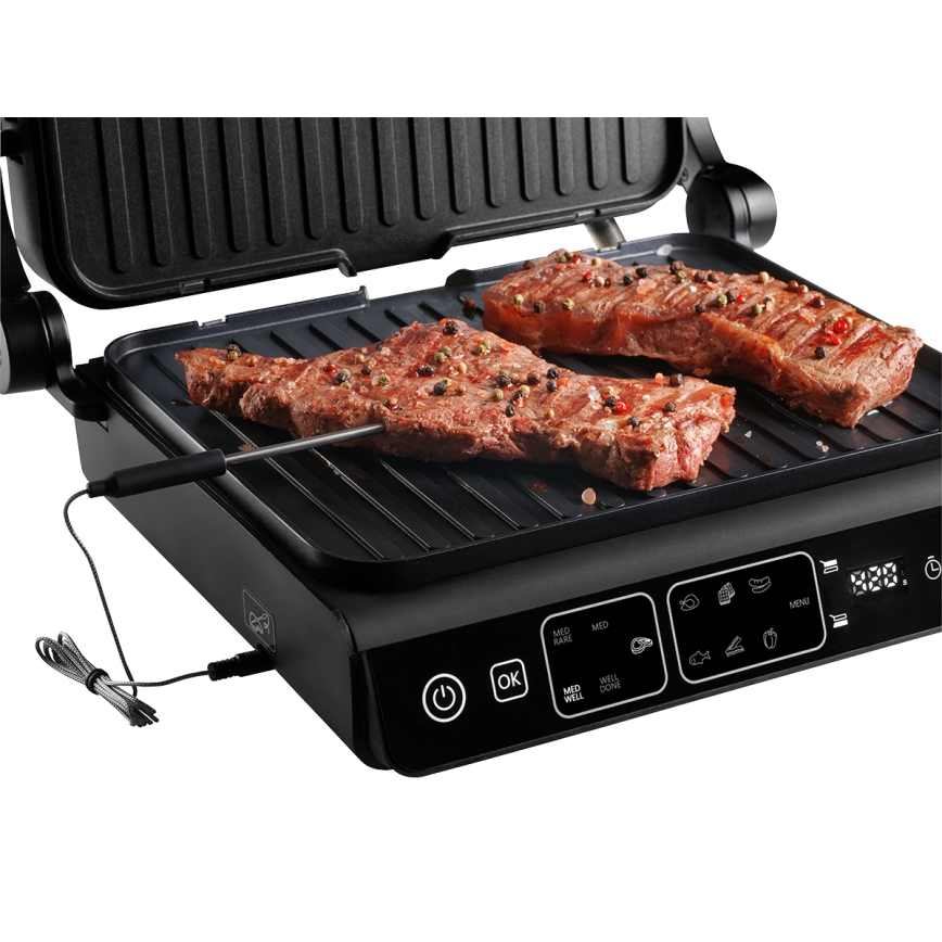 Concept ge3600 - Kontaktný gril s teplotnou sondou GLASS 2000W/230V čierna