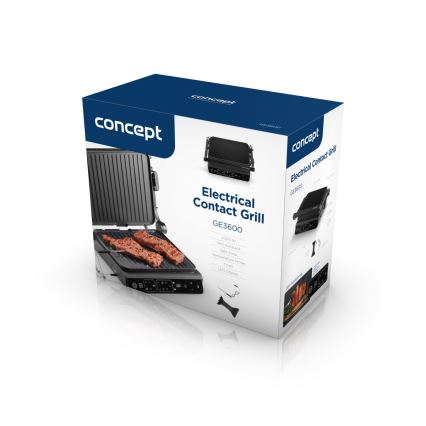 Concept ge3600 - Kontaktný gril s teplotnou sondou GLASS 2000W/230V čierna