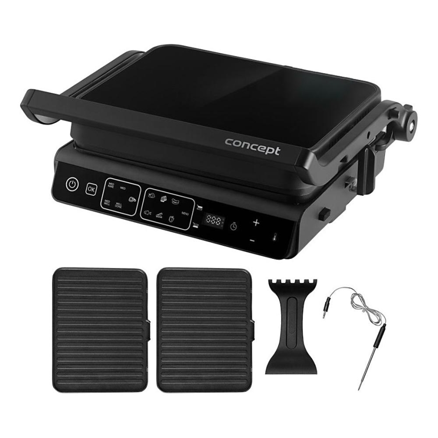 Concept ge3600 - Kontaktný gril s teplotnou sondou GLASS 2000W/230V čierny