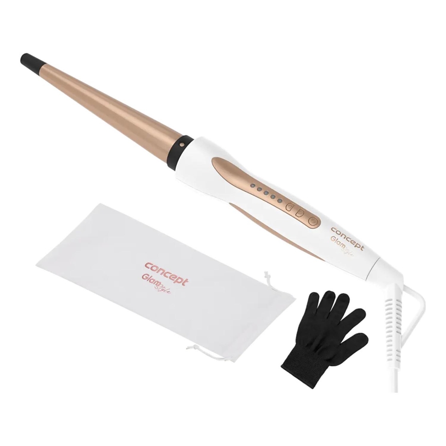 Concept KK2125 - Kónická kulma na vlasy GLAM STYLE 42W/230V biela/ružovo-zlatá