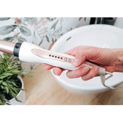 Concept KK2125 - Kónická kulma na vlasy GLAM STYLE 42W/230V biela/ružovo-zlatá