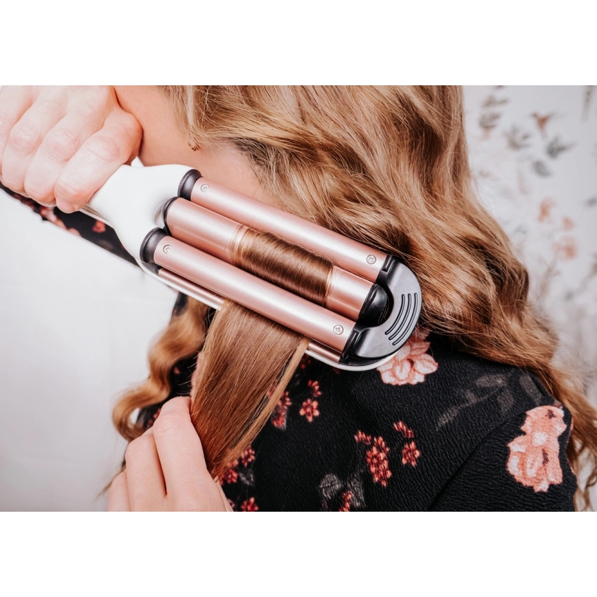 Concept KT2140 - Trojkulma na vlasy GLAM STYLE 100W/230V biela/ružovo-zlatá