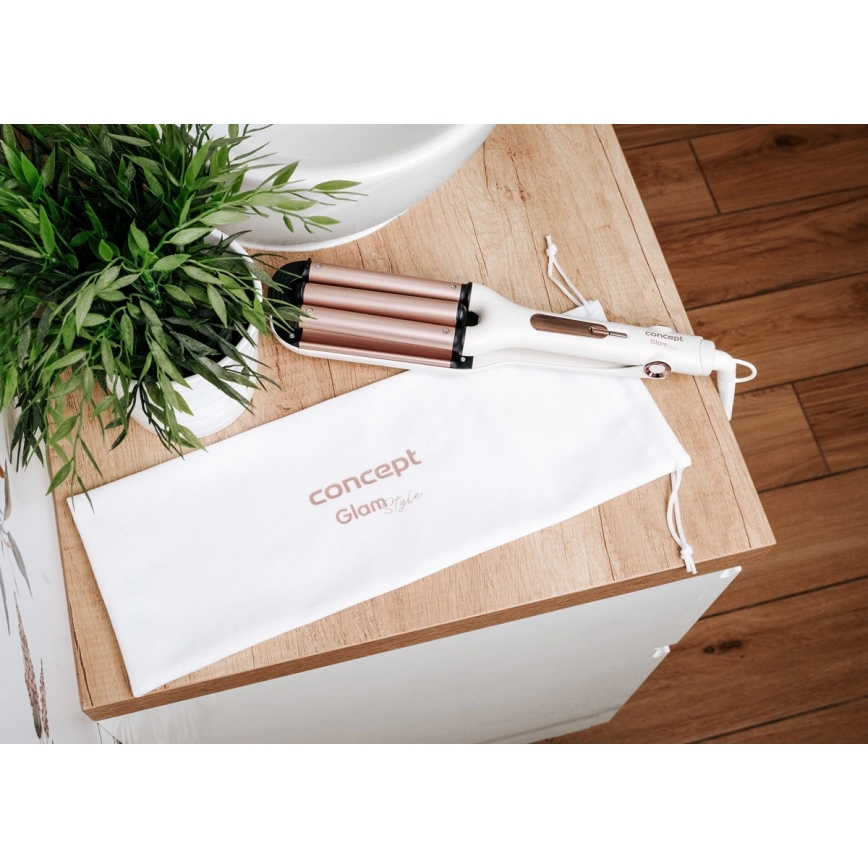 Concept KT2140 - Trojkulma na vlasy GLAM STYLE 100W/230V biela/ružovo-zlatá