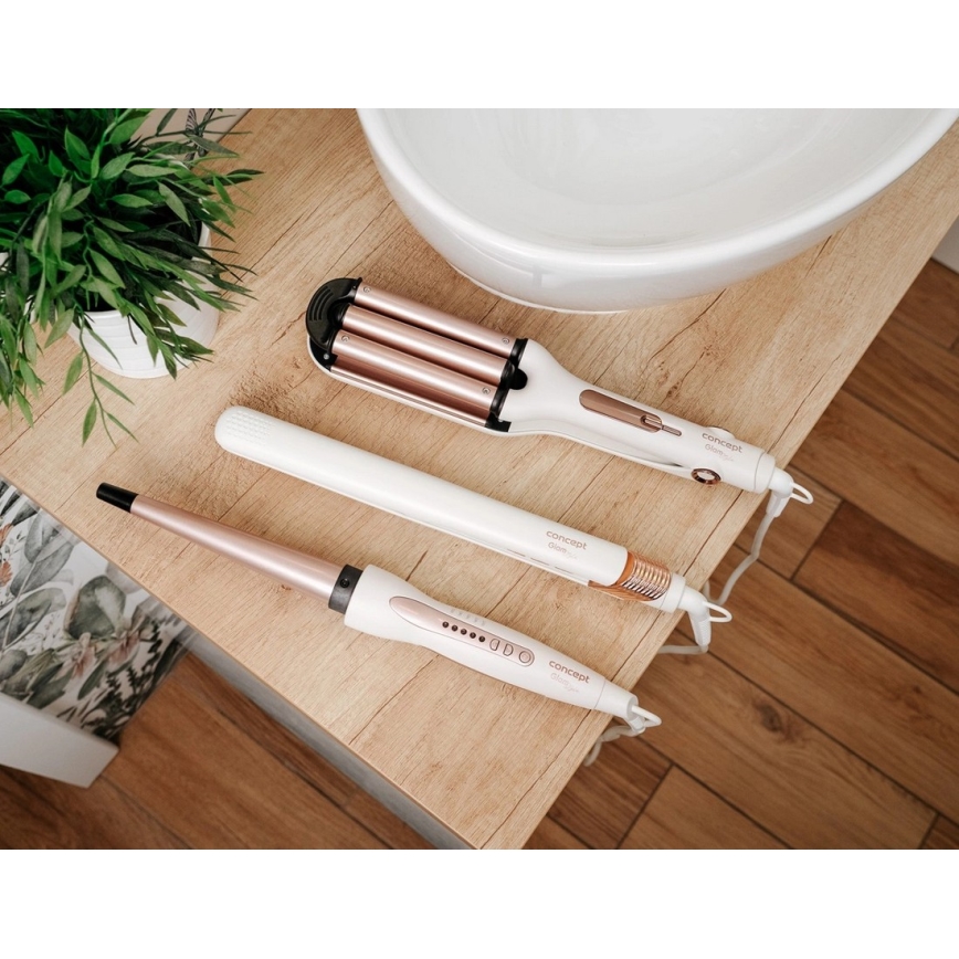 Concept KT2140 - Trojkulma na vlasy GLAM STYLE 100W/230V biela/ružovo-zlatá