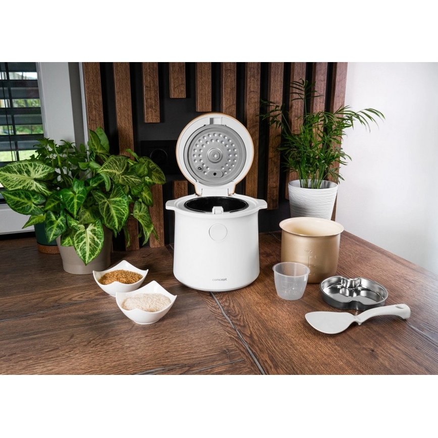 Concept RE3030 - Digitálny ryžovar 2 v 1 380 W/230 V 1,5 l biela/dekor dreva