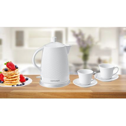 Concept RK0040 - Rýchlovarná kanvica 1,5 l 1500W/230V biela/keramika + 2 šálky s podšálkami