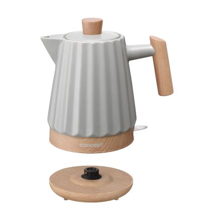 Concept RK0091 - Rýchlovarná kanvica 1,5 l 1500W/230V svetlosivá/drevený dekor/keramika