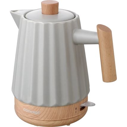 Concept RK0091 - Rýchlovarná kanvica 1,5 l 1500W/230V svetlosivá/drevený dekor/keramika