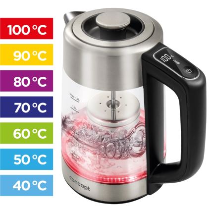 Concept RK4190 - Rýchlovarná kanvica s reguláciou teploty a filtrom, 1,7 l, 2200 W/230 V, nerezové prevedenie