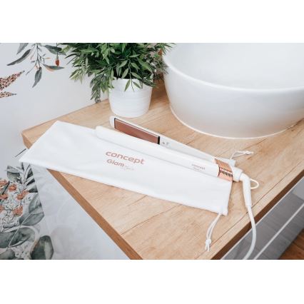 Concept VZ2110 - Žehlička na vlasy GLAM STYLE 48W/230V biela/ružovo-zlatá
