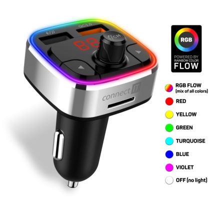 CONNECT IT CCC-9090-SL - LED RGB FM vysielač do auta s funkciou handsfree čierna/strieborná