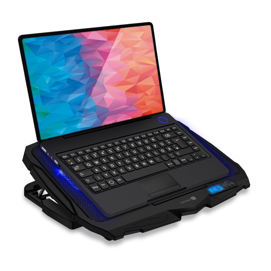 CONNECT IT CCP-2200-BK - Chladiaca podložka pre notebook 4x ventilátor 2xUSB čierna//modrá