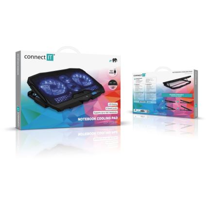 CONNECT IT CCP-2200-BK - Chladiaca podložka pre notebook 4x ventilátor 2xUSB čierna//modrá