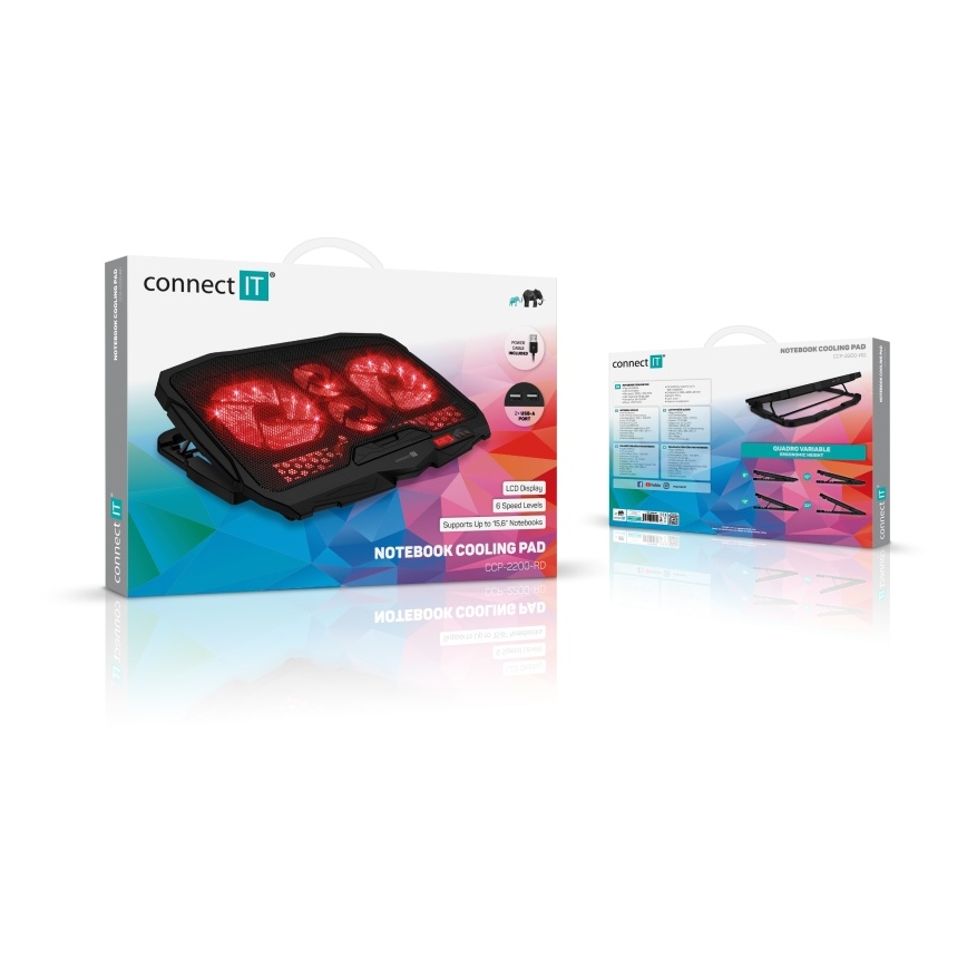 CONNECT IT CCP-2200-RD - Chladiaca podložka pre notebook 4x ventilátor 2xUSB čierna/červená
