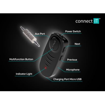 CONNECT IT CFF-4050-BK - Bluetooth audio prijímač AUX 110 mAh