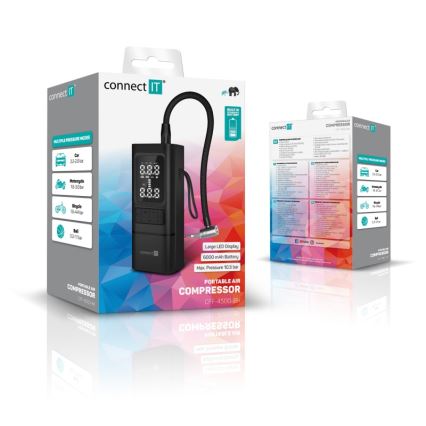 CONNECT IT CFF-4500-BK - Digitálny kapesný kompresor AirFlow 80W/6000 mAh čierna