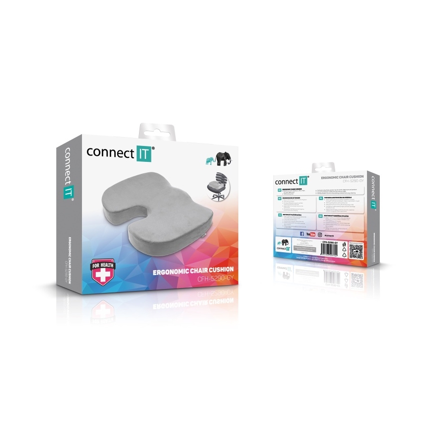 CONNECT IT CFH-5290-GY - Anatomický vankúš na stoličku šedá