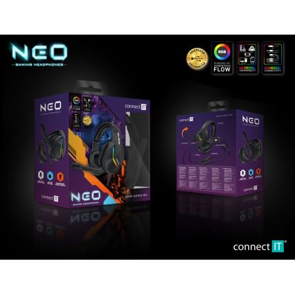 CONNECT IT CHP-3595-BK - LED RGB Herné káblové slúchadlá s mikrofónom čierna