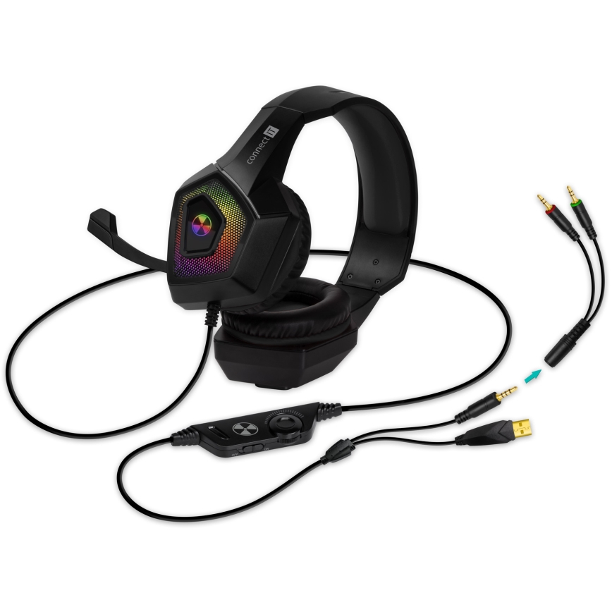 CONNECT IT CHP-5600-BK - LED RGB Herné káblové slúchadlá s mikrofónom čierna