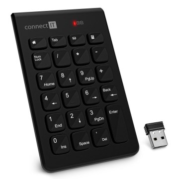 CONNECT IT CKB-0062-BK - Bezdrôtová numerická klávesnica 1xAAA čierna