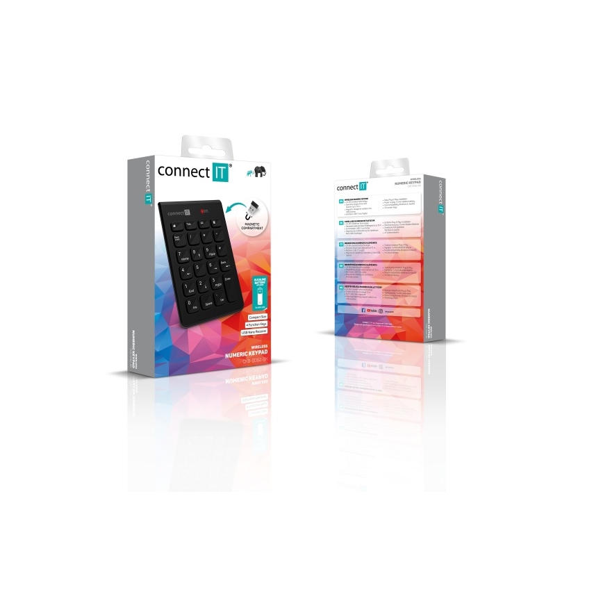 CONNECT IT CKB-0062-BK - Bezdrôtová numerická klávesnica 1xAAA čierna