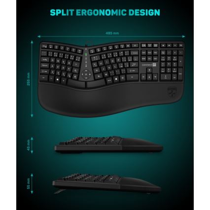 CONNECT IT CKB-2800-CS - Ergonomická bezdrôtová klávesnica s CZ/SK lokalizáciou čierna