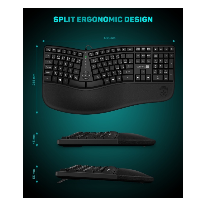 CONNECT IT CKB-2800-CS - Ergonomická bezdrôtová klávesnica s CZ/SK lokalizáciou čierna