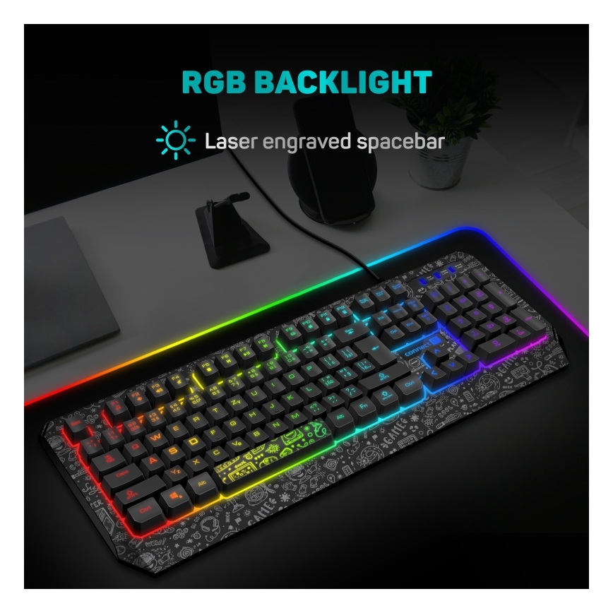 CONNECT IT CKB-3530-DD - LED RGB Káblová herná klávesnica s CZ/SK lokalizáciou čierna