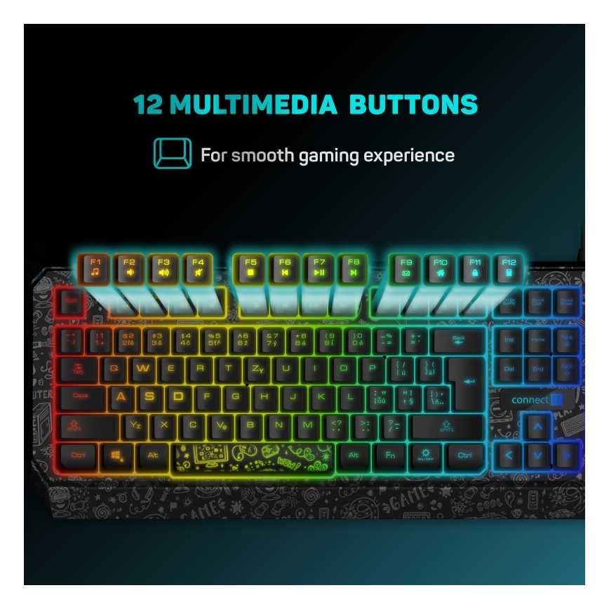 CONNECT IT CKB-3530-DD - LED RGB Káblová herná klávesnica s CZ/SK lokalizáciou čierna