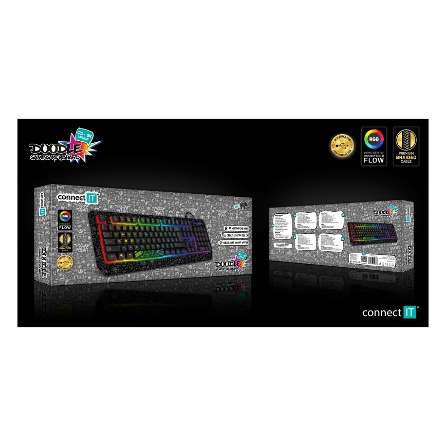 CONNECT IT CKB-3530-DD - LED RGB Káblová herná klávesnica s CZ/SK lokalizáciou čierna