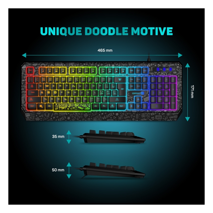 CONNECT IT CKB-3530-DD - LED RGB Káblová herná klávesnica s CZ/SK lokalizáciou čierna