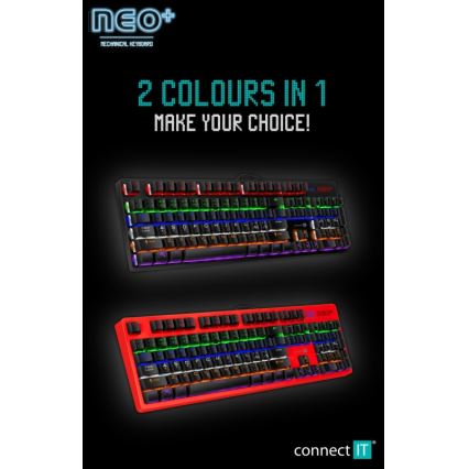 CONNECT IT CKB-3591-CS - LED RGB Káblová herná klávesnica s CZ/SK lokalizáciou čierna + červený rámik