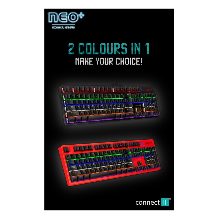CONNECT IT CKB-3591-CS - LED RGB Káblová herná klávesnica s CZ/SK lokalizáciou čierna + červený rámik