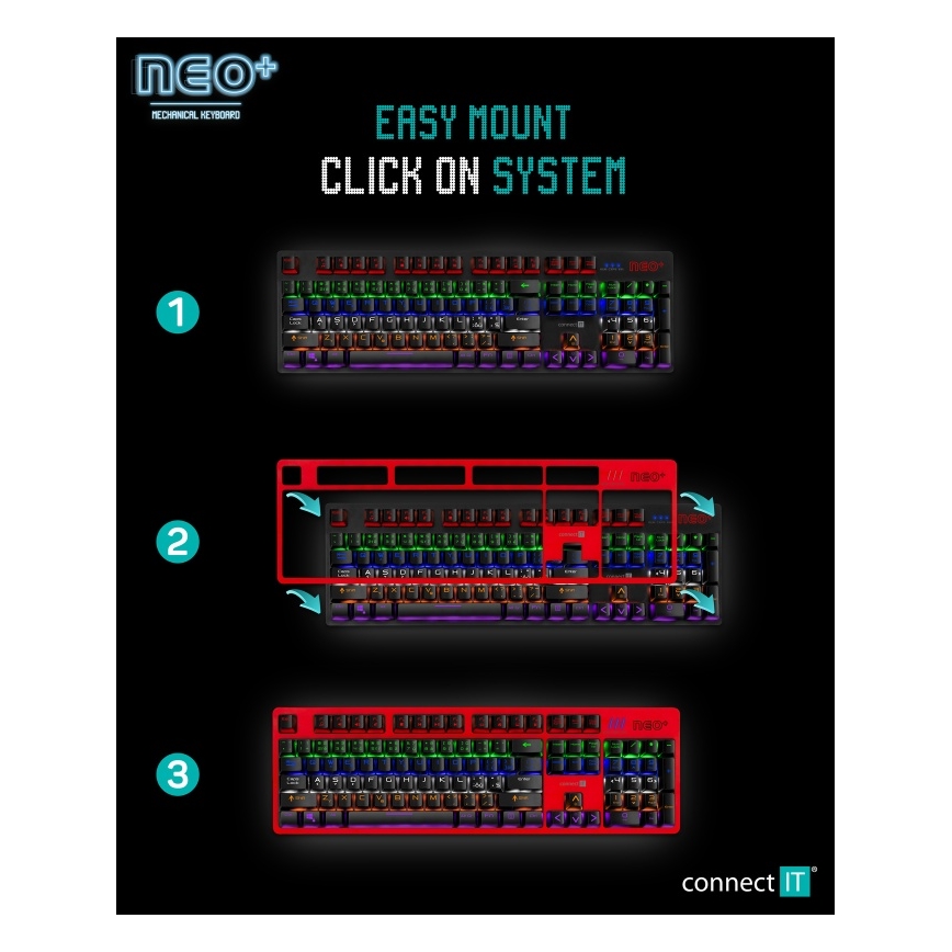 CONNECT IT CKB-3591-CS - LED RGB Káblová herná klávesnica s CZ/SK lokalizáciou čierna + červený rámik