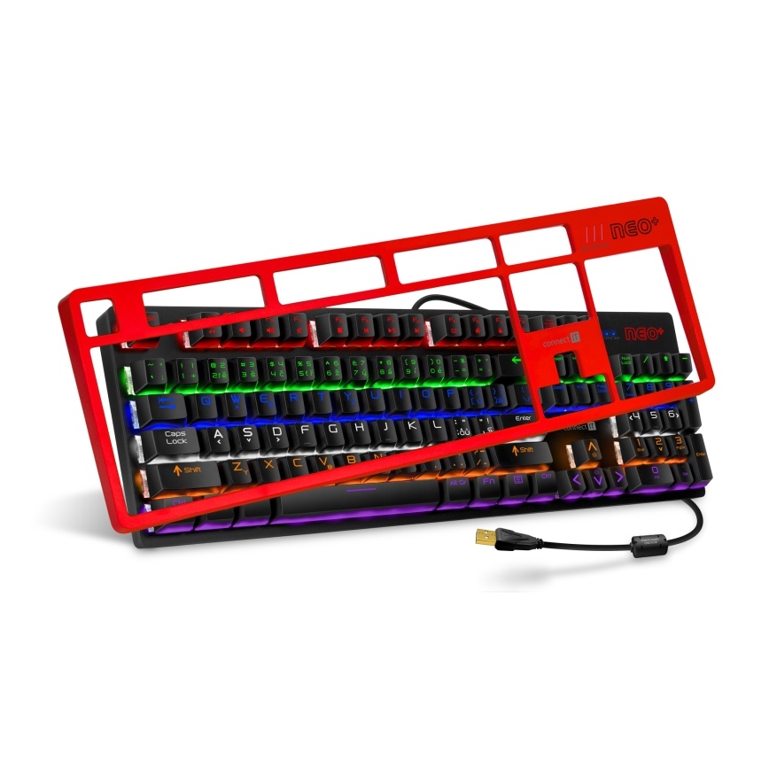 CONNECT IT CKB-3591-CS - LED RGB Káblová herná klávesnica s CZ/SK lokalizáciou čierna + červený rámik