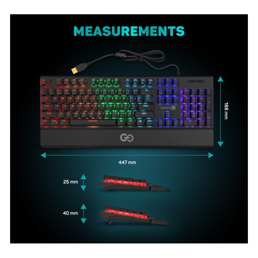 CONNECT IT CKB-7050-CS - LED RGB Káblová herná klávesnica s CZ/SK lokalizáciou čierna