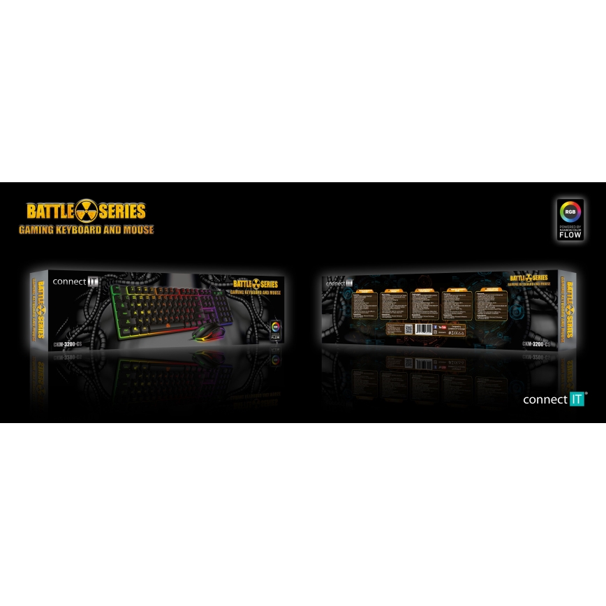 CONNECT IT CKM-3200-CS - LED RGB Káblová herná klávesnica a herná myš 1200/1800/2400/3600 DPI s CZ/SK lokalizáciou čierna
