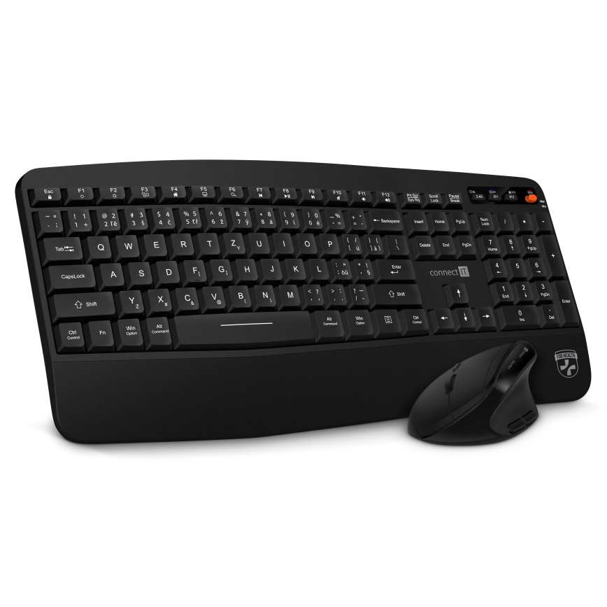 CONNECT IT CKM-6010-CS - Ergonomická bezdrôtová klávesnica a myš 800/1200/1600/2400 DPI s CZ/SK lokalizáciou 1xAA + 2xAAA čierna