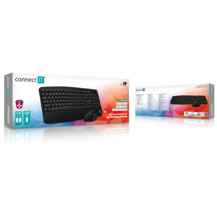 CONNECT IT CKM-6010-CS - Ergonomická bezdrôtová klávesnica a myš 800/1200/1600/2400 DPI s CZ/SK lokalizáciou 1xAA + 2xAAA čierna