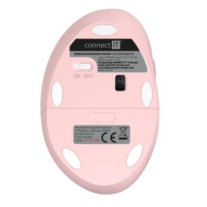 CONNECT IT CMO-2600-PK - Ergonomická bezdrôtová myš 800/1200/1600 DPI 1xAA ružová