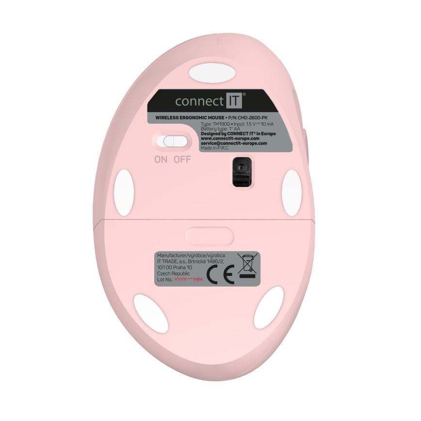 CONNECT IT CMO-2600-PK - Ergonomická bezdrôtová myš 800/1200/1600 DPI 1xAA ružová