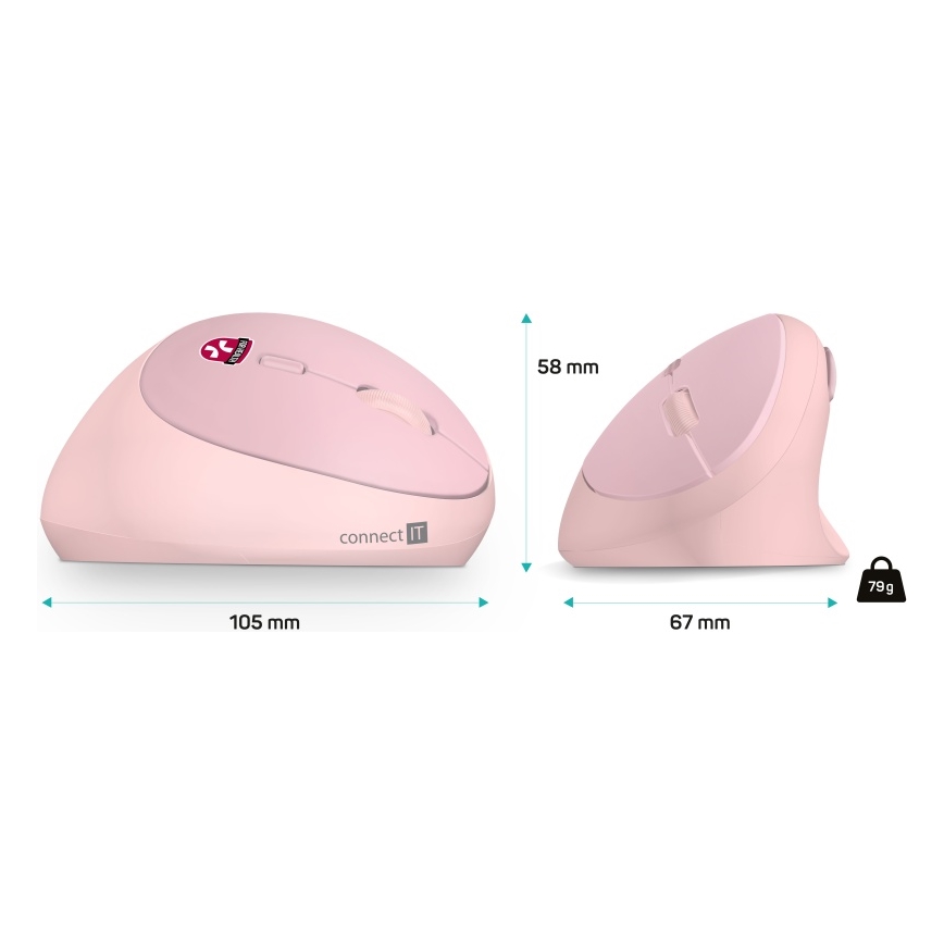 CONNECT IT CMO-2600-PK - Ergonomická bezdrôtová myš 800/1200/1600 DPI 1xAA ružová