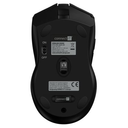 CONNECT IT CMO-3530-DD - LED RGB Bezdrôtová nabíjacia herná myš 800/1200/1600/2400/4800 DPI 600 mAh čierna