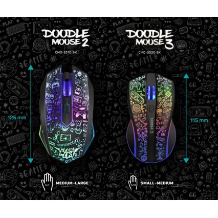 CONNECT IT CMO-3530-DD - LED RGB Bezdrôtová nabíjacia herná myš 800/1200/1600/2400/4800 DPI 600 mAh čierna