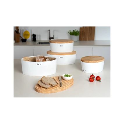 Continenta C3936 - Chlebník s vekom 36x23 cm biela/gumovník