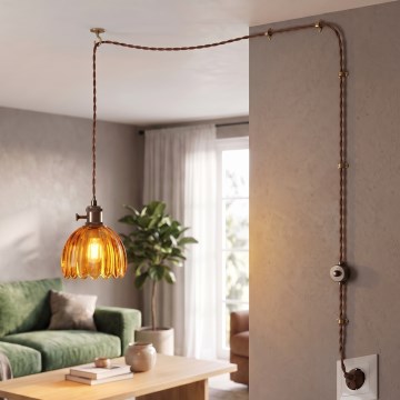 Cottex - Závesný luster na kábli s vidlicou NORA 1xE14/5W/230V hnedý