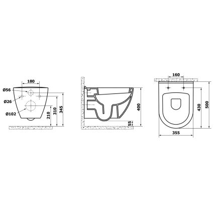 Creavit - Závesné WC PAULA keramika/biela