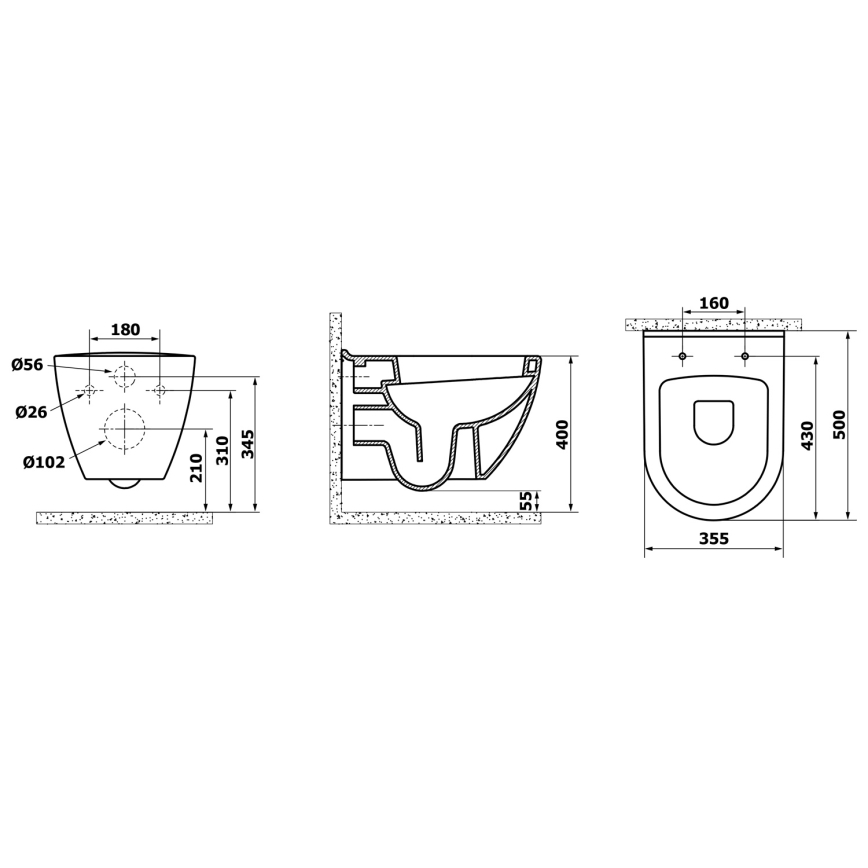 Creavit - Závesné WC PAULA keramika/biela