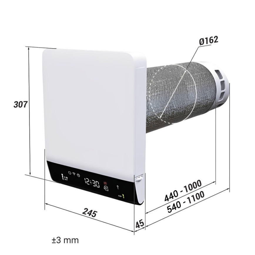 Dalap 25B160 - Lokálna izbová rekuperácia BRISE 160 22W/230V Wi-Fi + diaľkové ovládanie